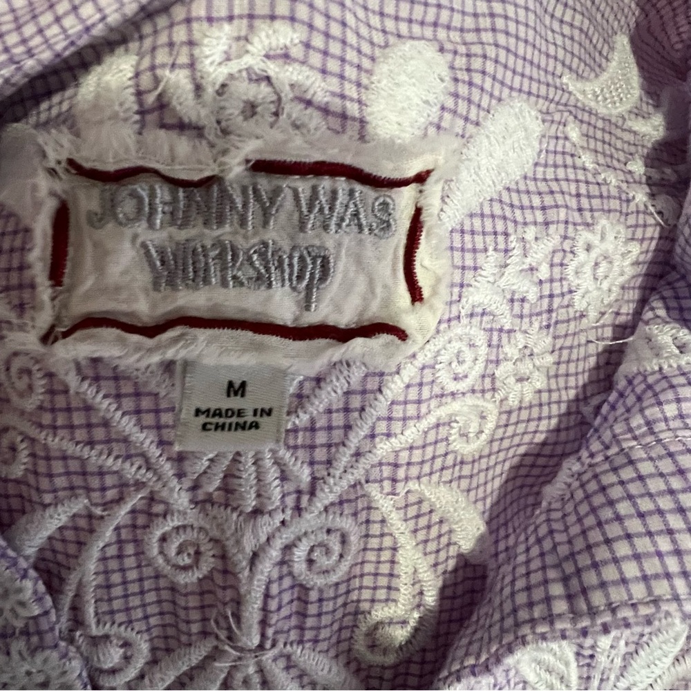 Johnny Was Workshop Orla Wander Purple/White Embroidered BLOUSE Bohemian Sz M - Picture 10 of 11